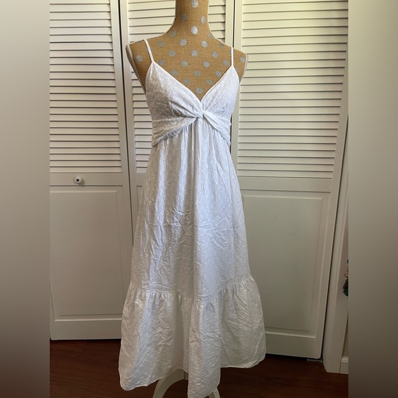 Banana republic white boho slimming long dress Sz 8 - Picture 5 of 12